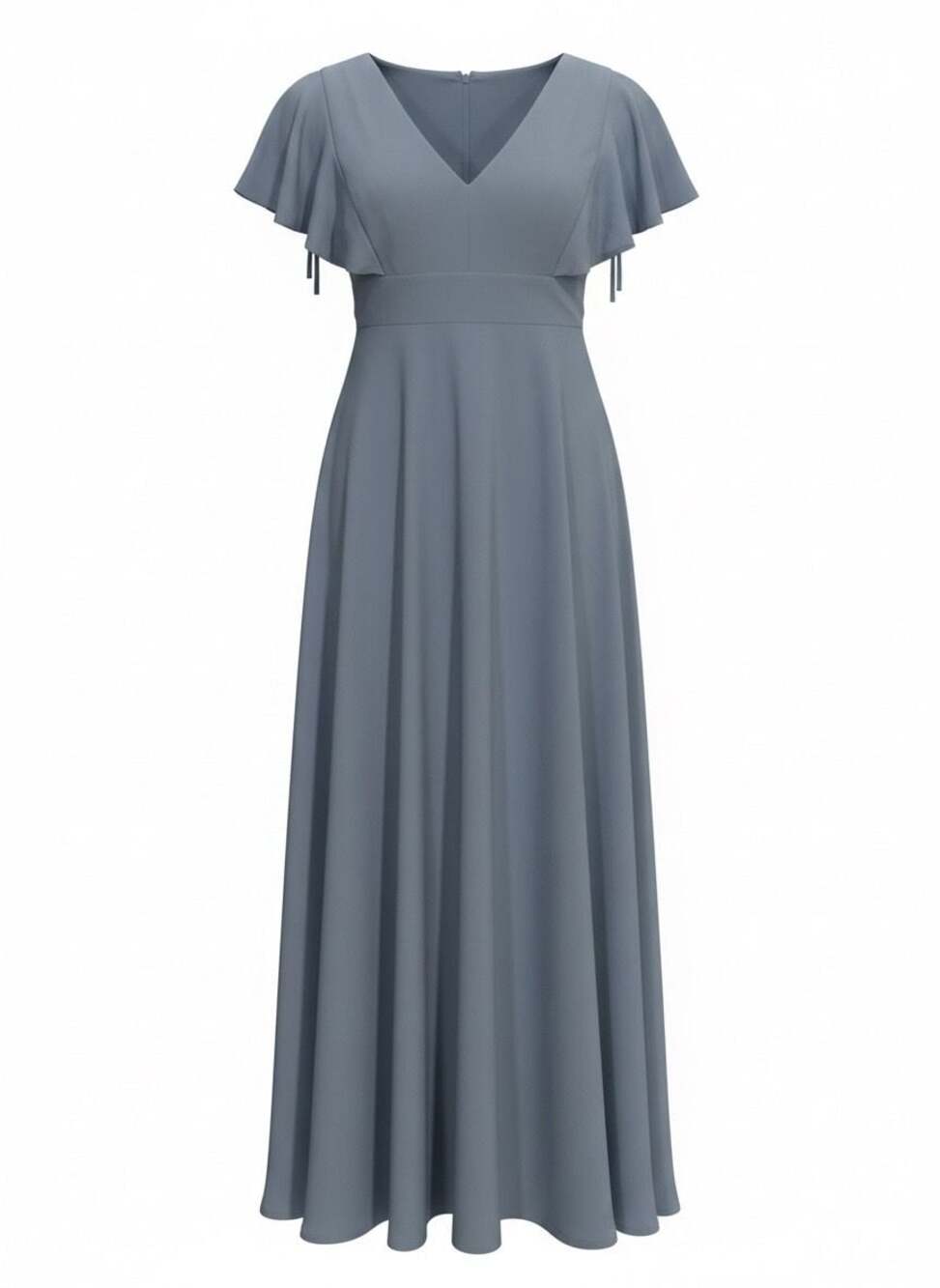 Social Bridesmaids Dusty Blue Chiffon Maxi Dress Flutter Sleeve Formal Wedding